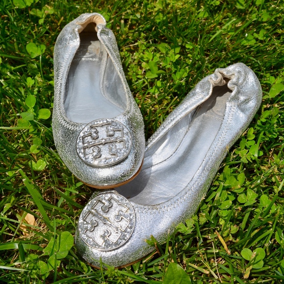Tory Burch Shoes - Tory Burch Silver Reva Flat with Glitter